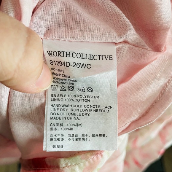 NWT Worth Collective Harlow Smocked Maxi Dress Puff Sleeve Pink Floral Chiffon S - Picture 12 of 12